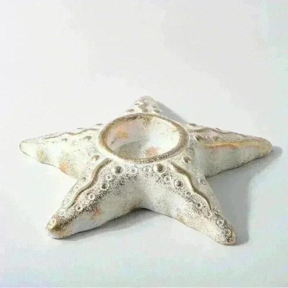 Gold Whitewash Tea Light Candle - Starfish - Set of 2 w/Bees Wax Tea Lights NEW - Picture 4 of 8
